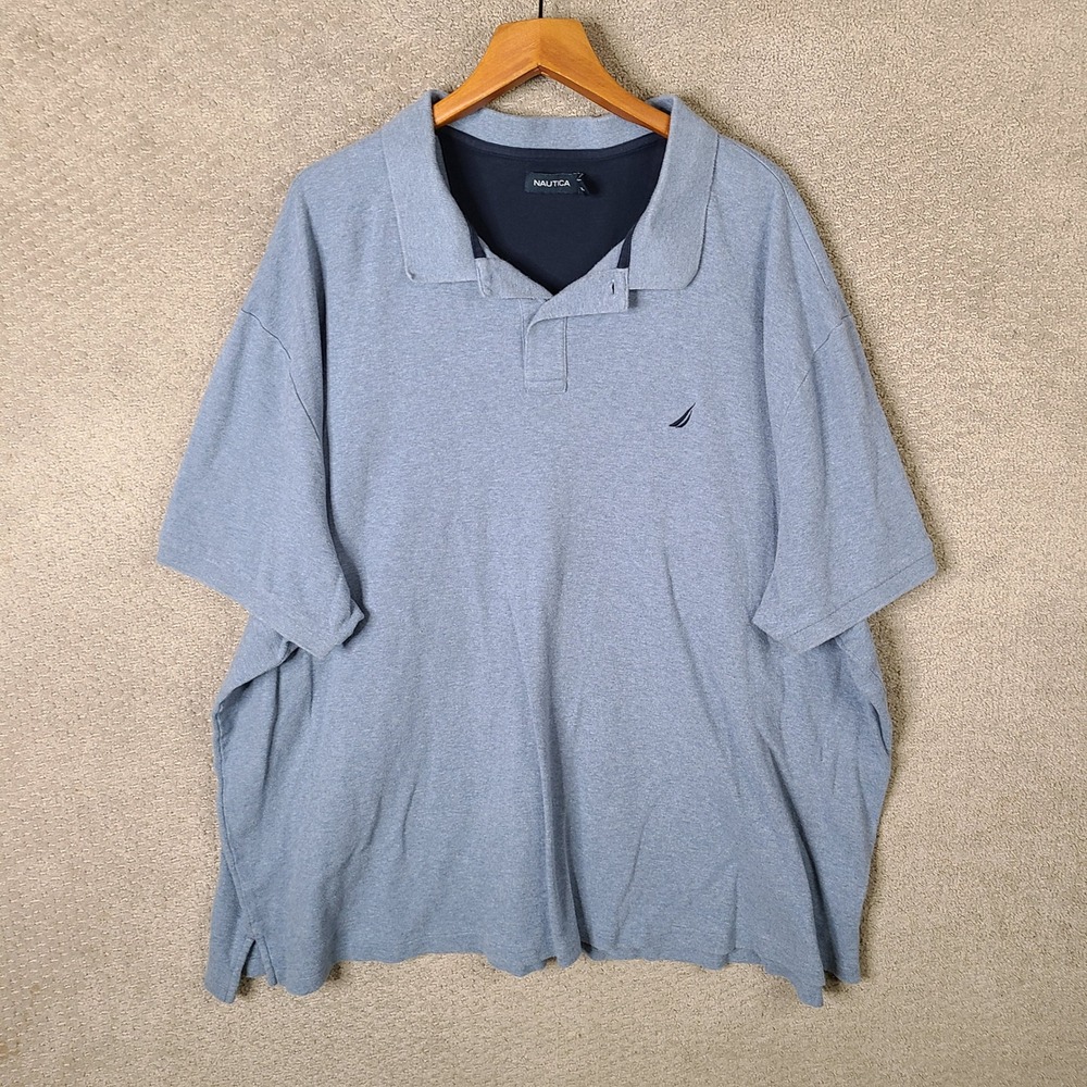 Nautica Shirt Mens 5XL Blue Pique Polo Short Sleeve Cotton Logo Casual